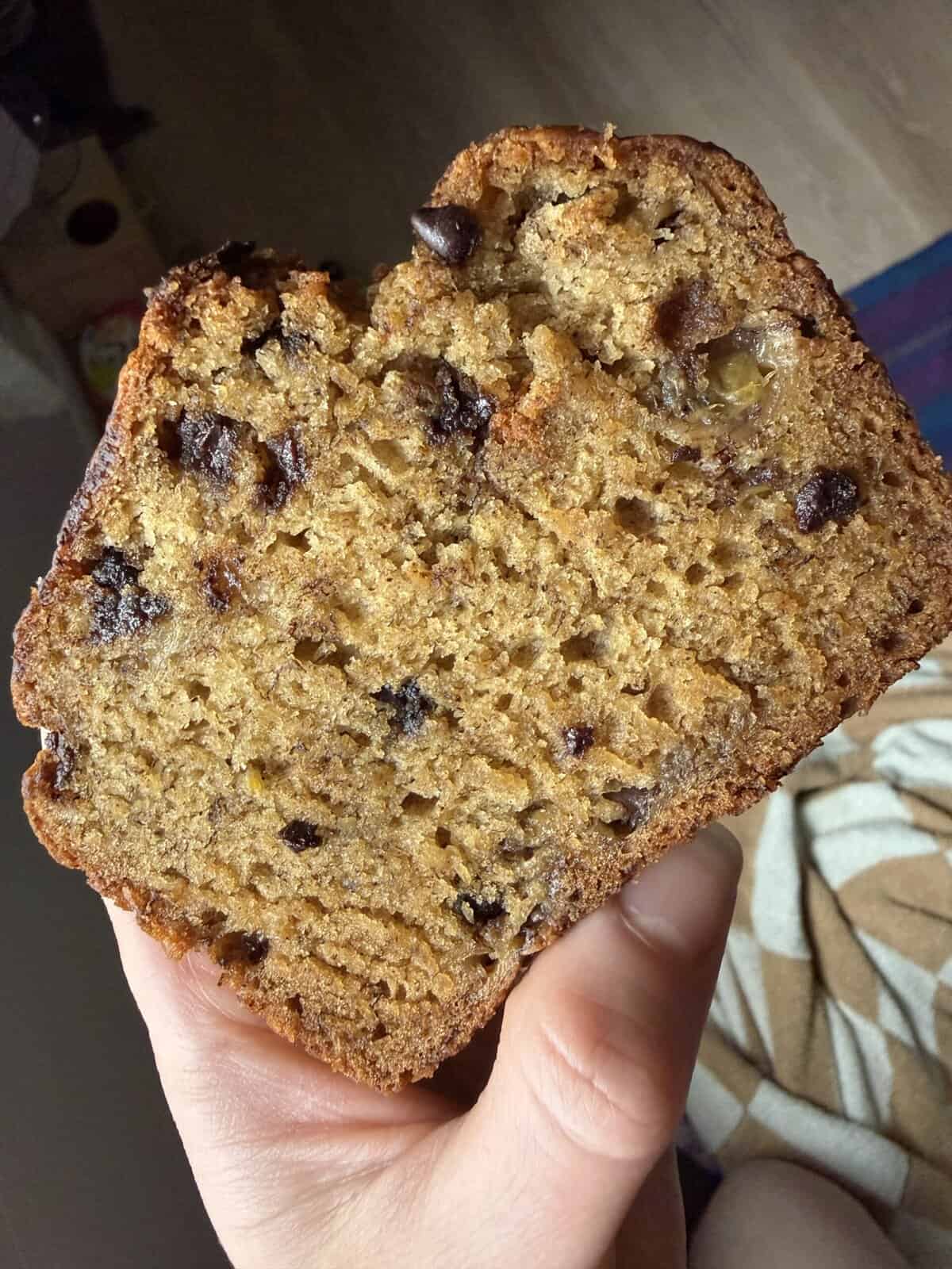 Iphone picture of chocolate chip banana loaf.