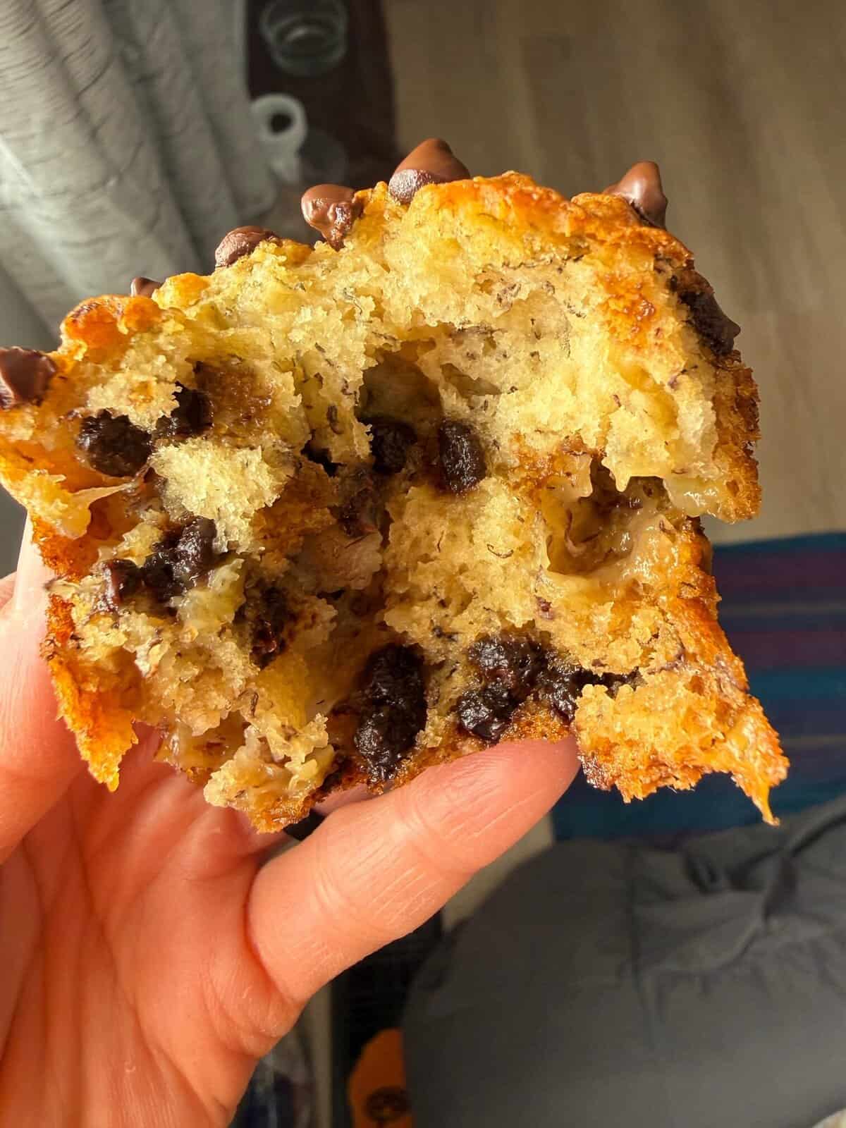 Iphone picture of these chocolate chip banana bread muffins.