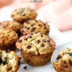 Pinterest image with text of these banana chocolate chip muffins.