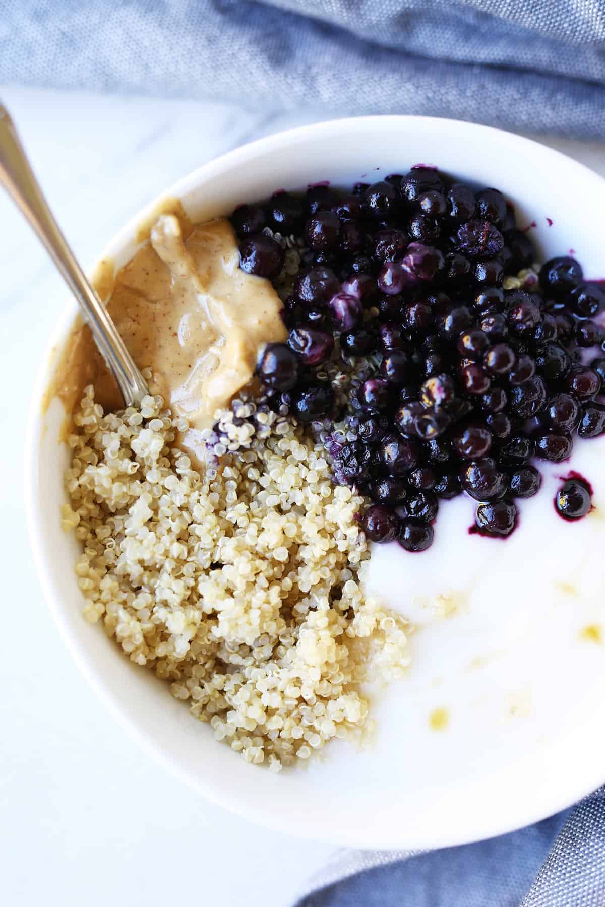 Overhead image of this protein breakfast bowl.