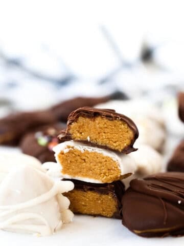 1200x1200 image of easter peanut butter chocolate eggs.