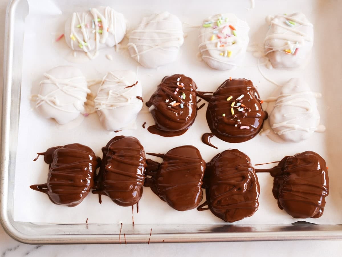 Peanut butter easter egg candy dipped in chocolate.