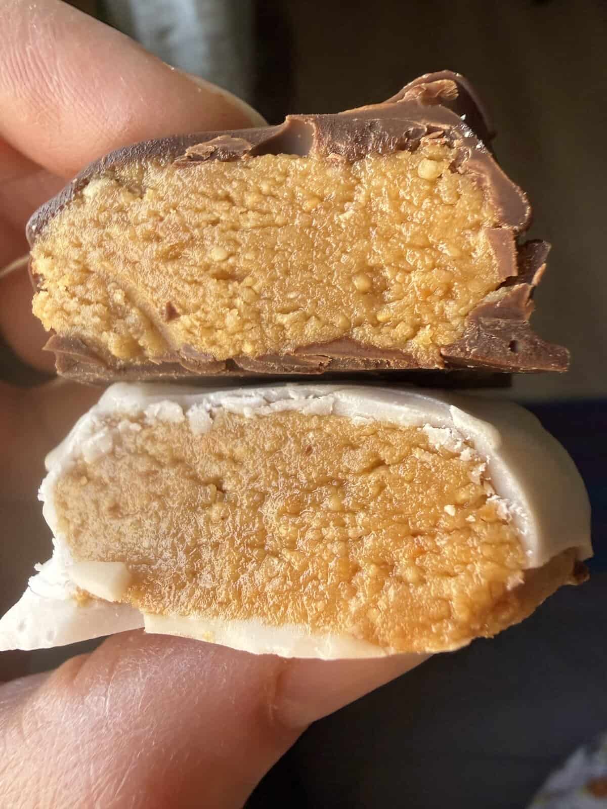 iPhone image of these peanut butter easter eggs dipped in chocolate.