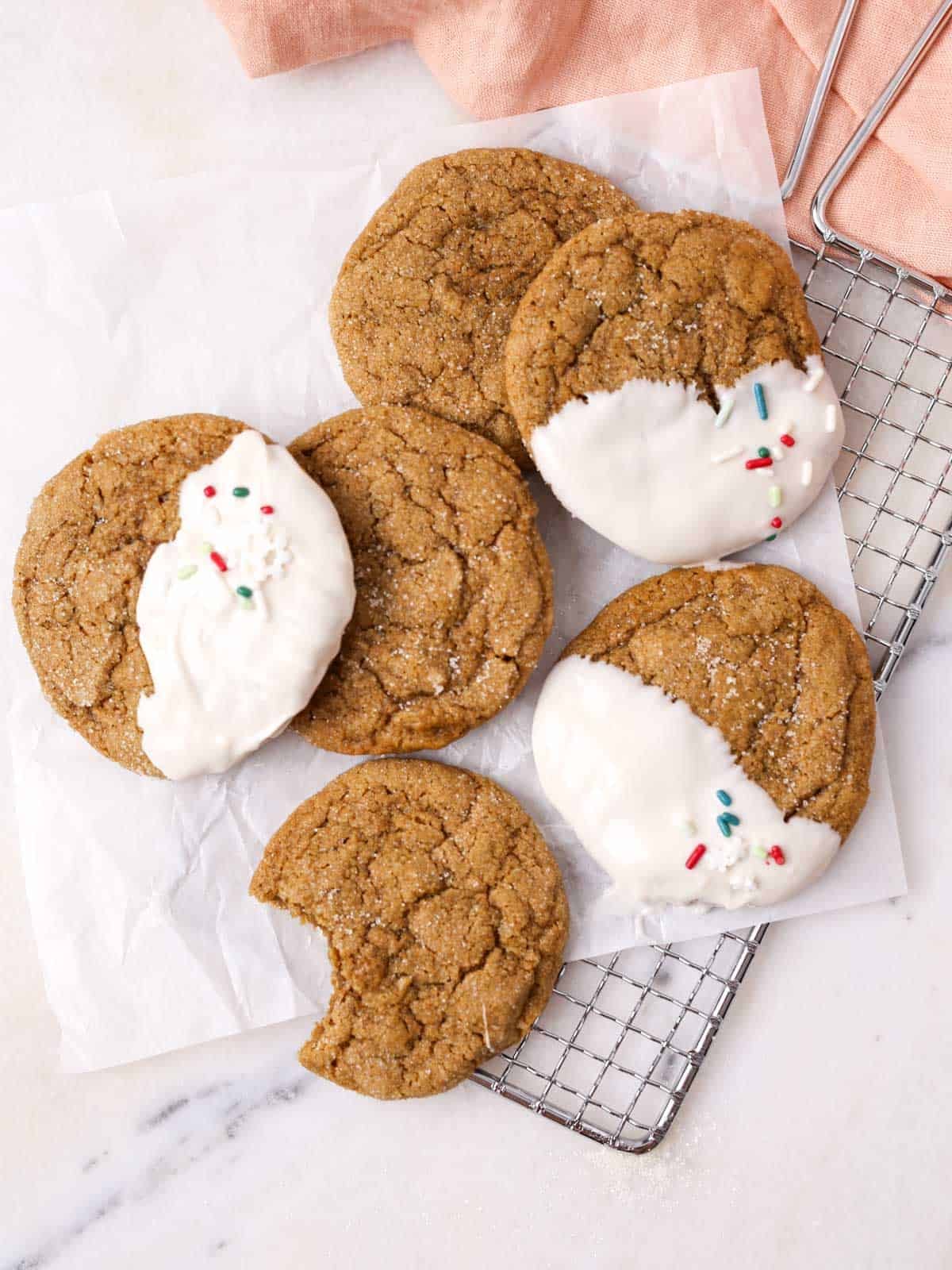 Overhead image of a bunch of ginger cookies.