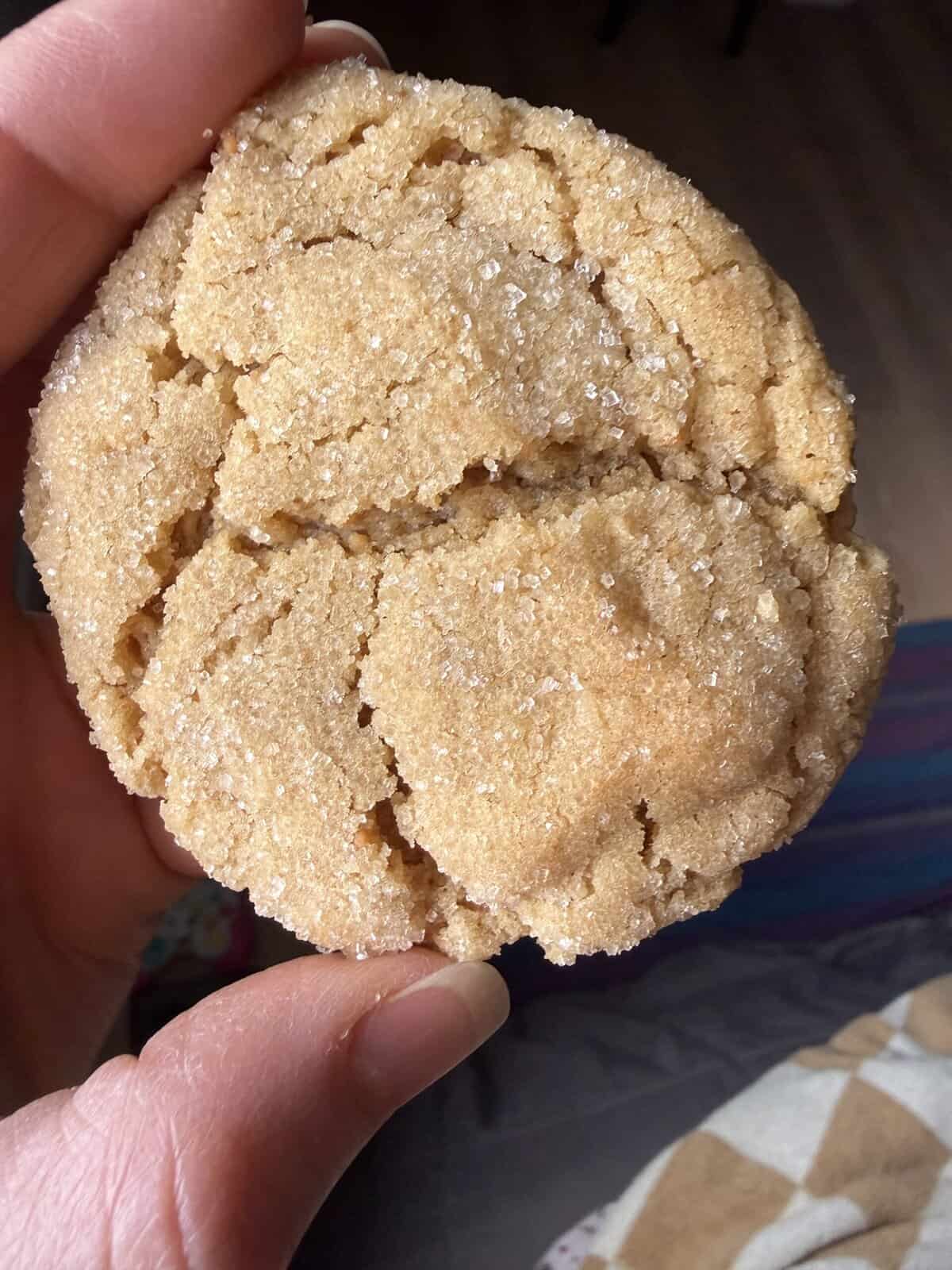 Close up iPhone picture of vegan peanut butter cookie recipe.