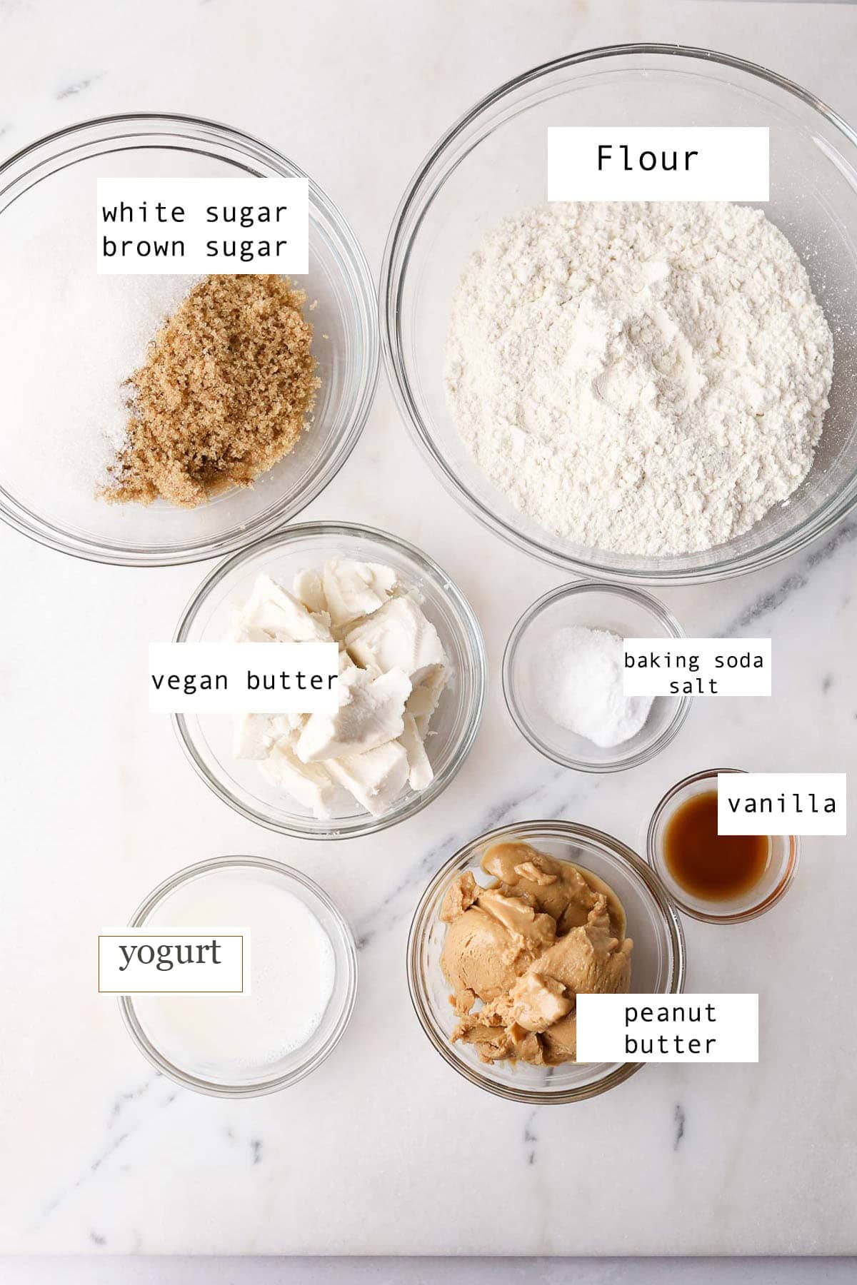 Ingredients to make these vegan peanut butter cookies.
